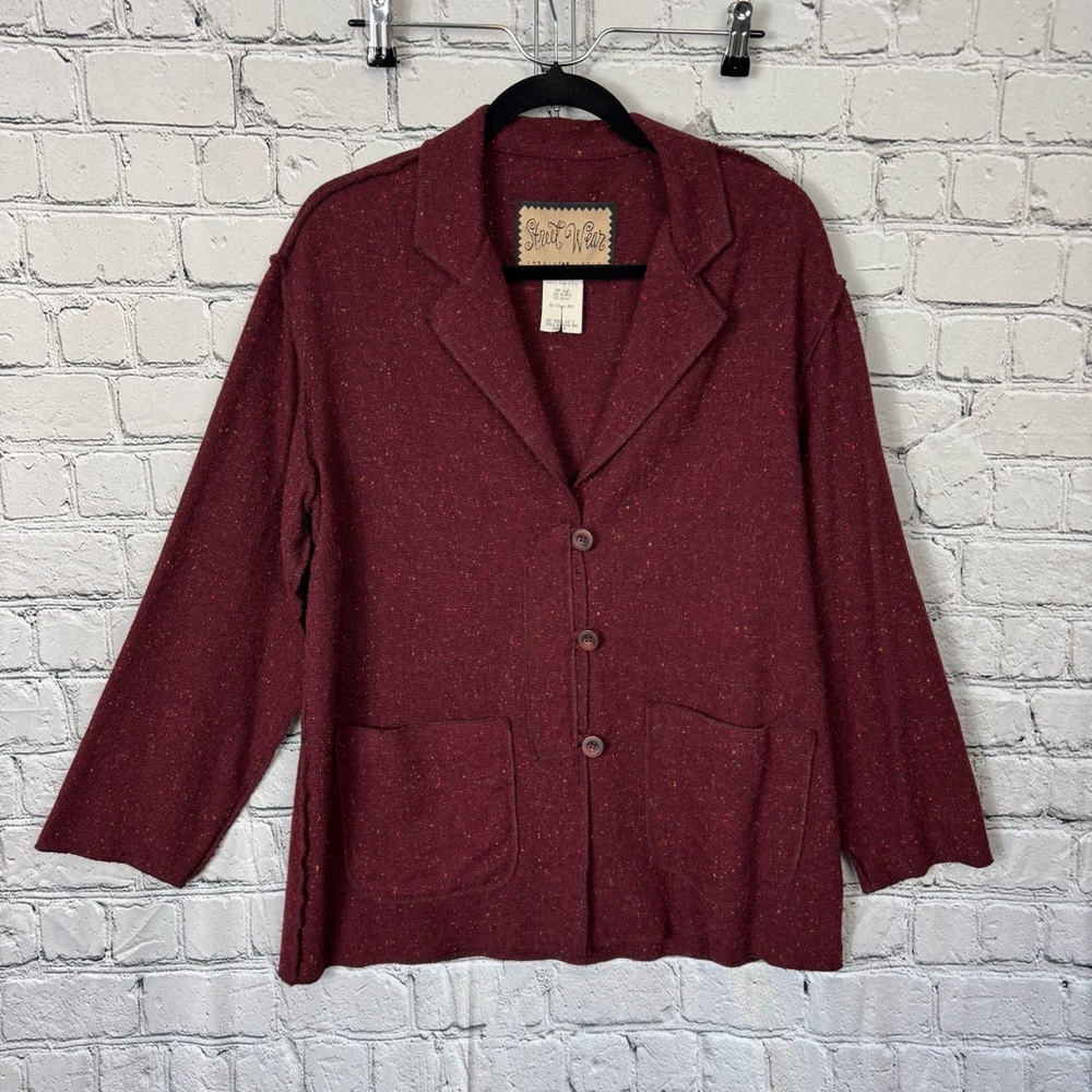 Street Wear Carole Little Vintage Wool Alpaca Blend Burgundy Red Cardigan Size S